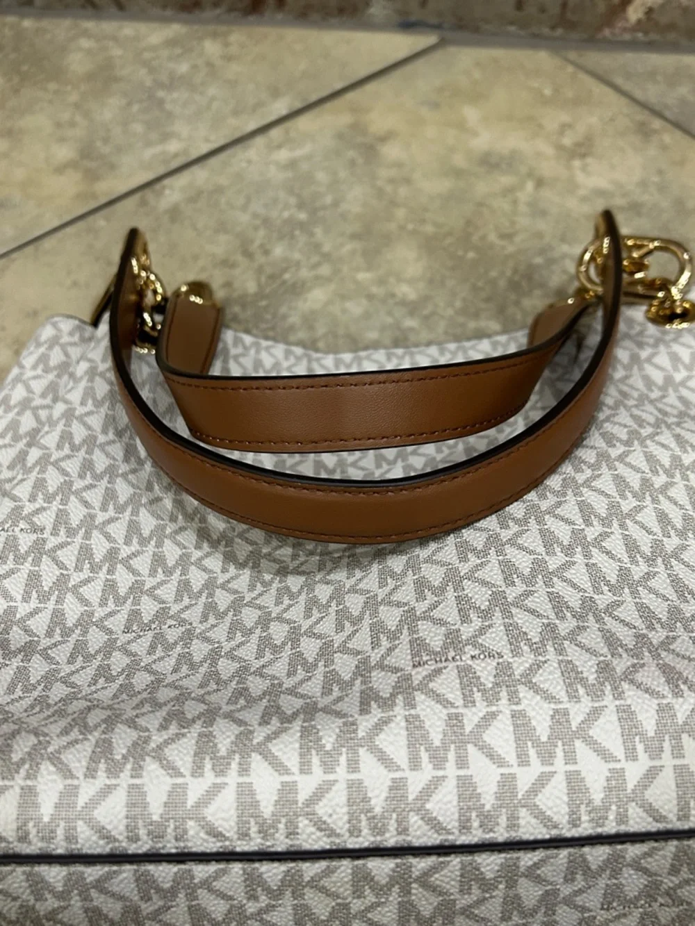 Michael Kors Cream and Brown Logo-Print Tote with Gold Hardware - Picture 11 of 11